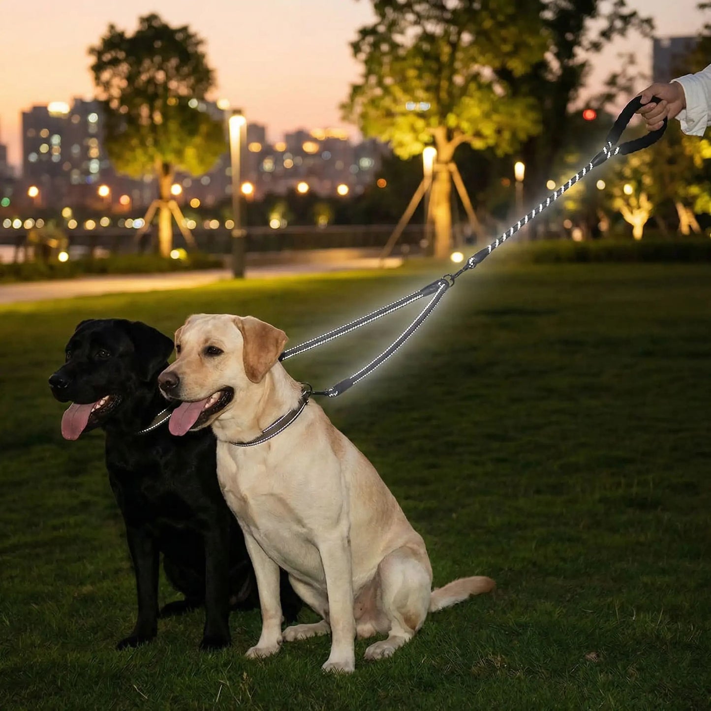 chiens tenu avec laisse double pour chien reflechissant