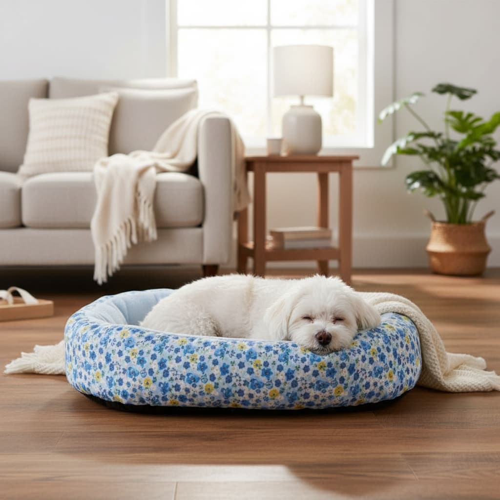 coussin pour chien floral bleu bichon maltais