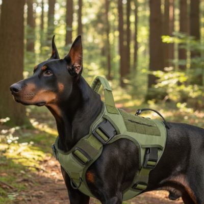 dobermann avec harnais chien tactique vert armee