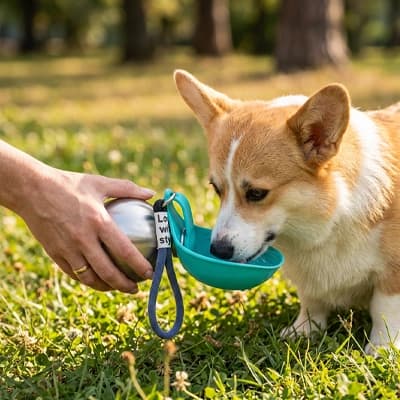gourde pour chien acier inoxydable turquoise corgi parc