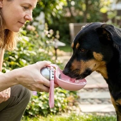 gourde pour chien promenade rose berger allemand
