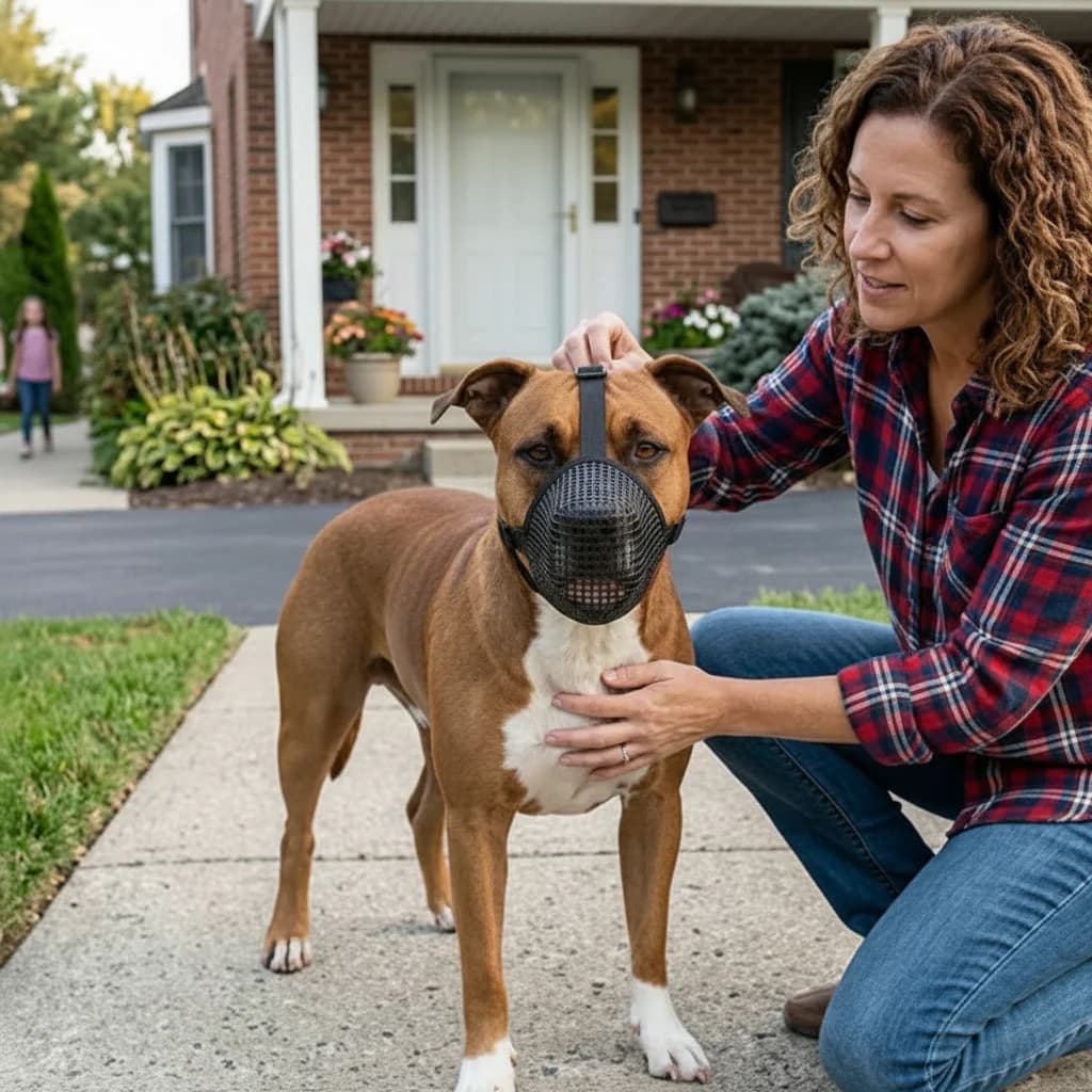 american staffordshire museliere chien maille noire allee maison