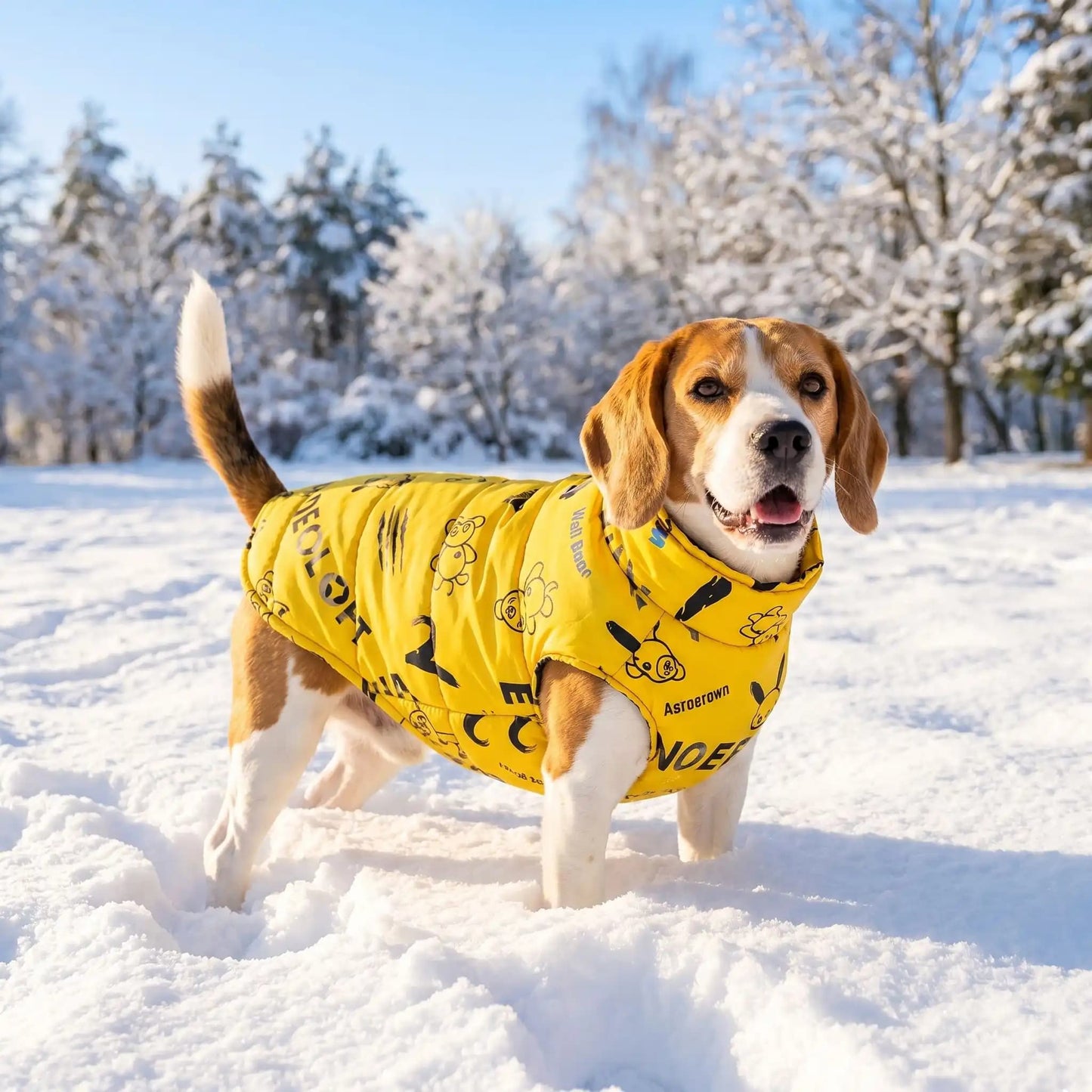 beagle manteau chien impermeable hiver jaune neige