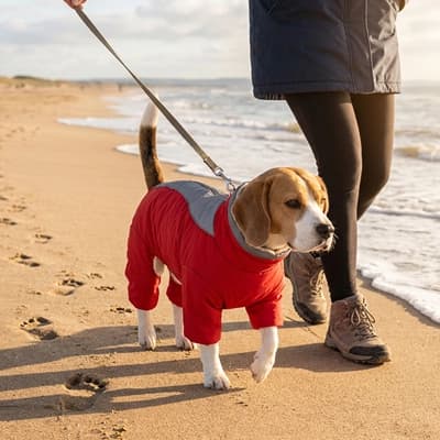 beagle plage manteau chien impermeable reflechissant rouge
