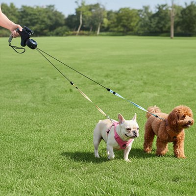 boston caniche tenu avec laisse double pour chien
