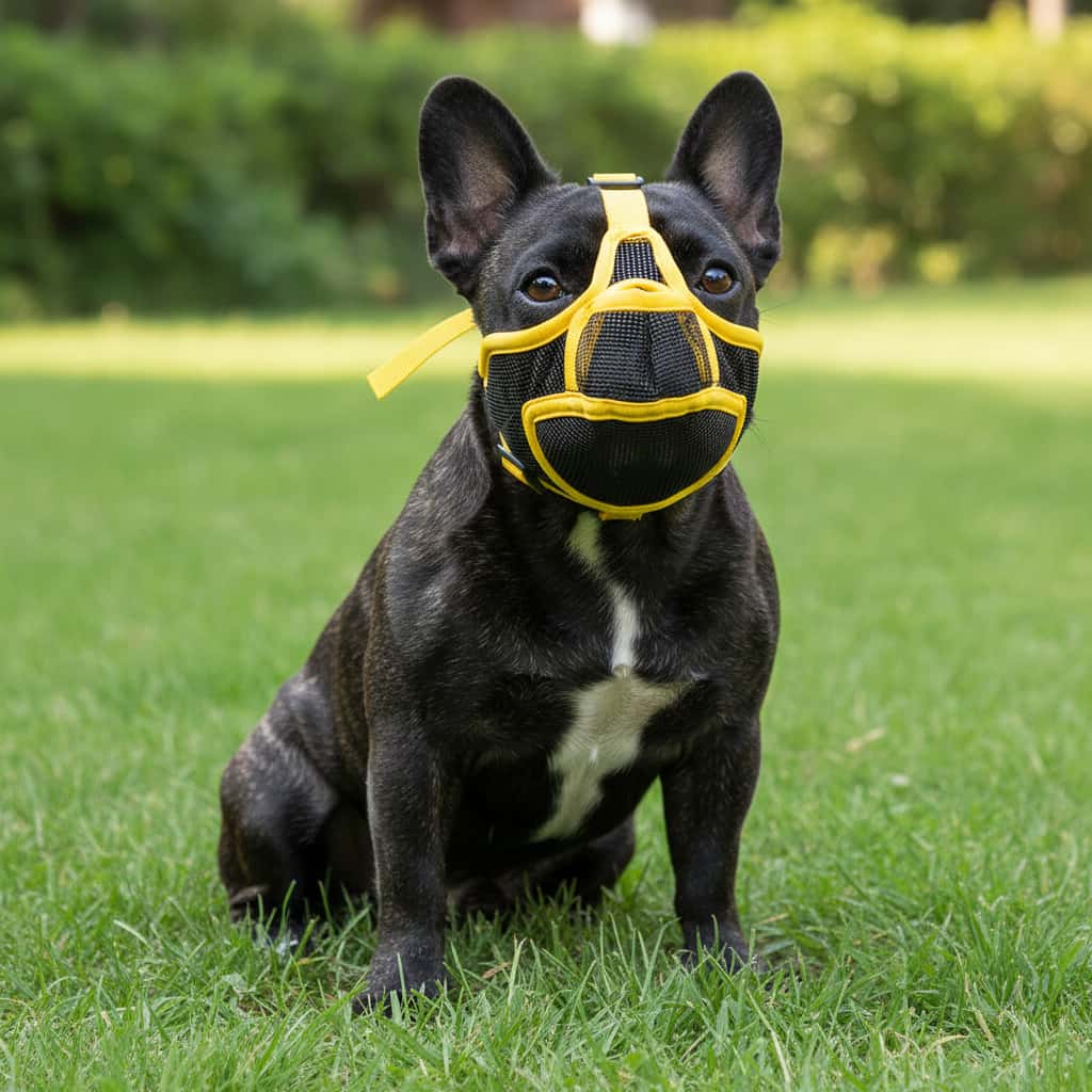 bouledogue francais museliere pour chien museaux courts jaune maille respirante herbe