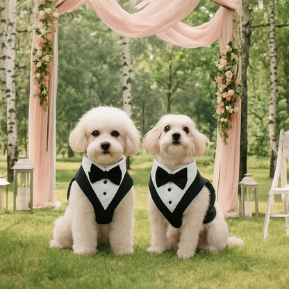 caniches portant harnais chien costume noir mariage