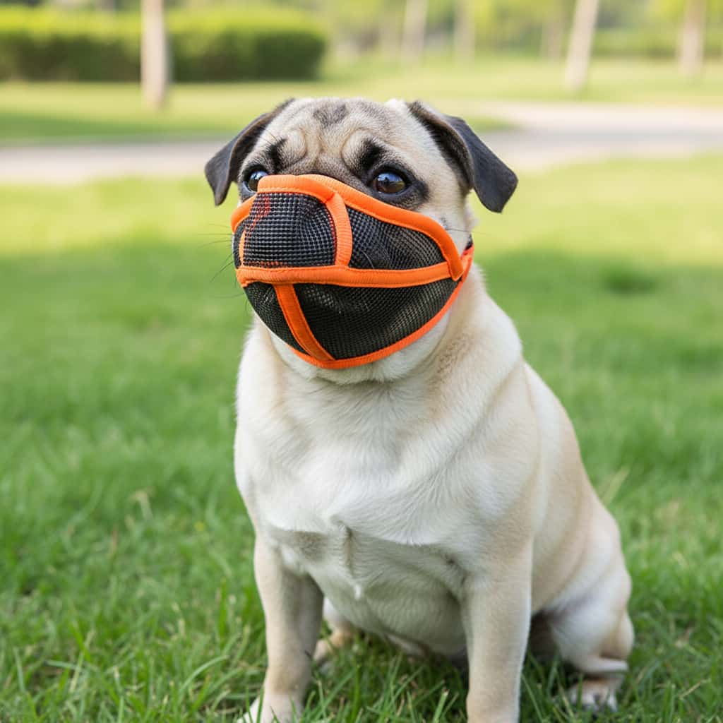 carlin beige museliere pour chien museaux courts orange maille respirante parc