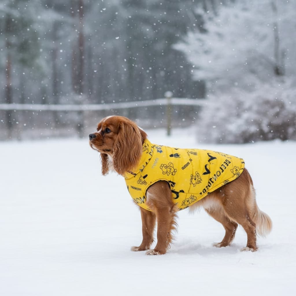 cavalier king charles manteau chien impermeable hiver jaune neige