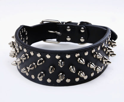 collier chien a pointes noir cuir pu rivets argentes fond blanc