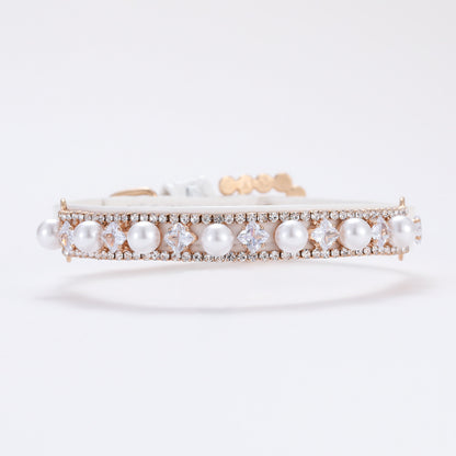collier chien perles double rang cristal blanc fond blanc