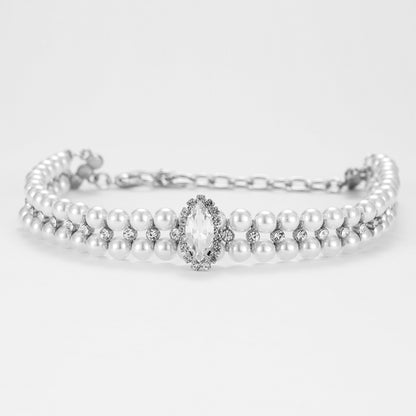 collier chien perles strass blanc or rose fond blanc