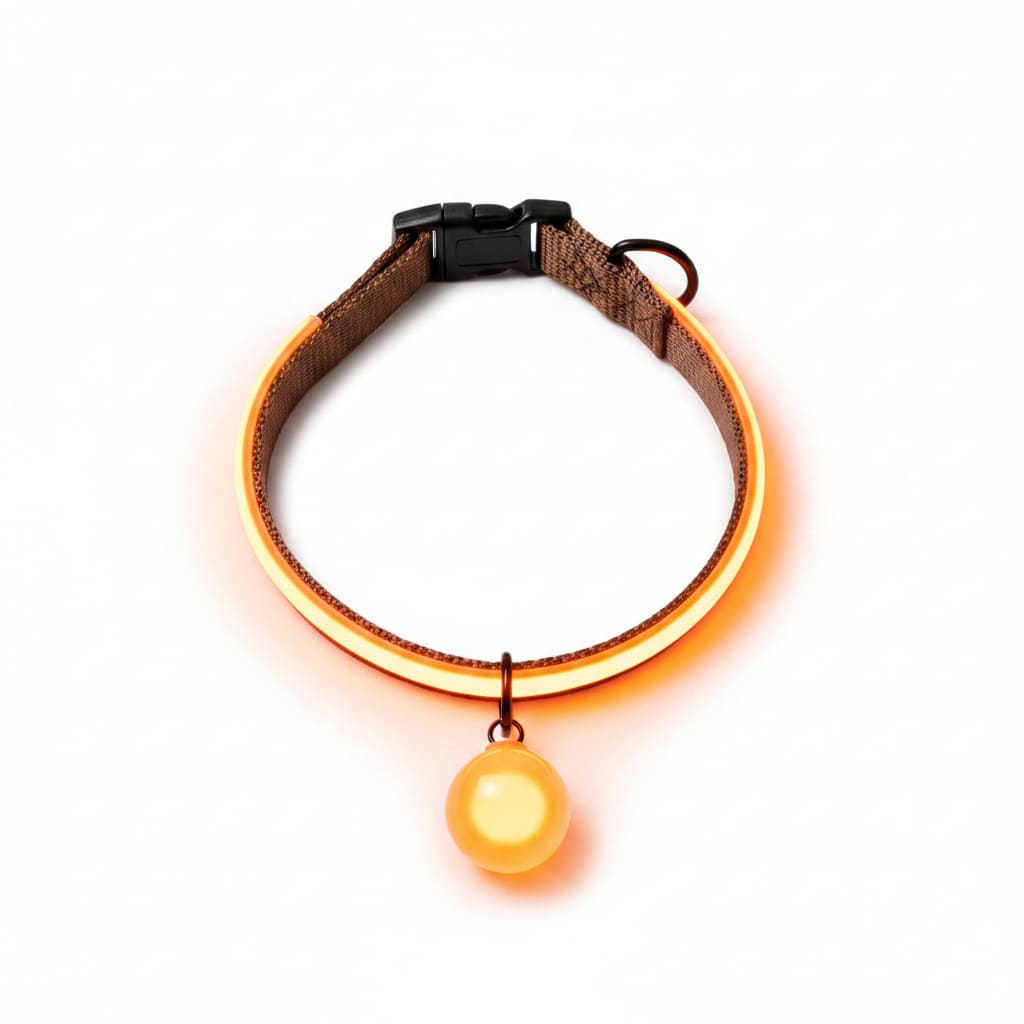 collier lumineux chien led boule orange fond blanc