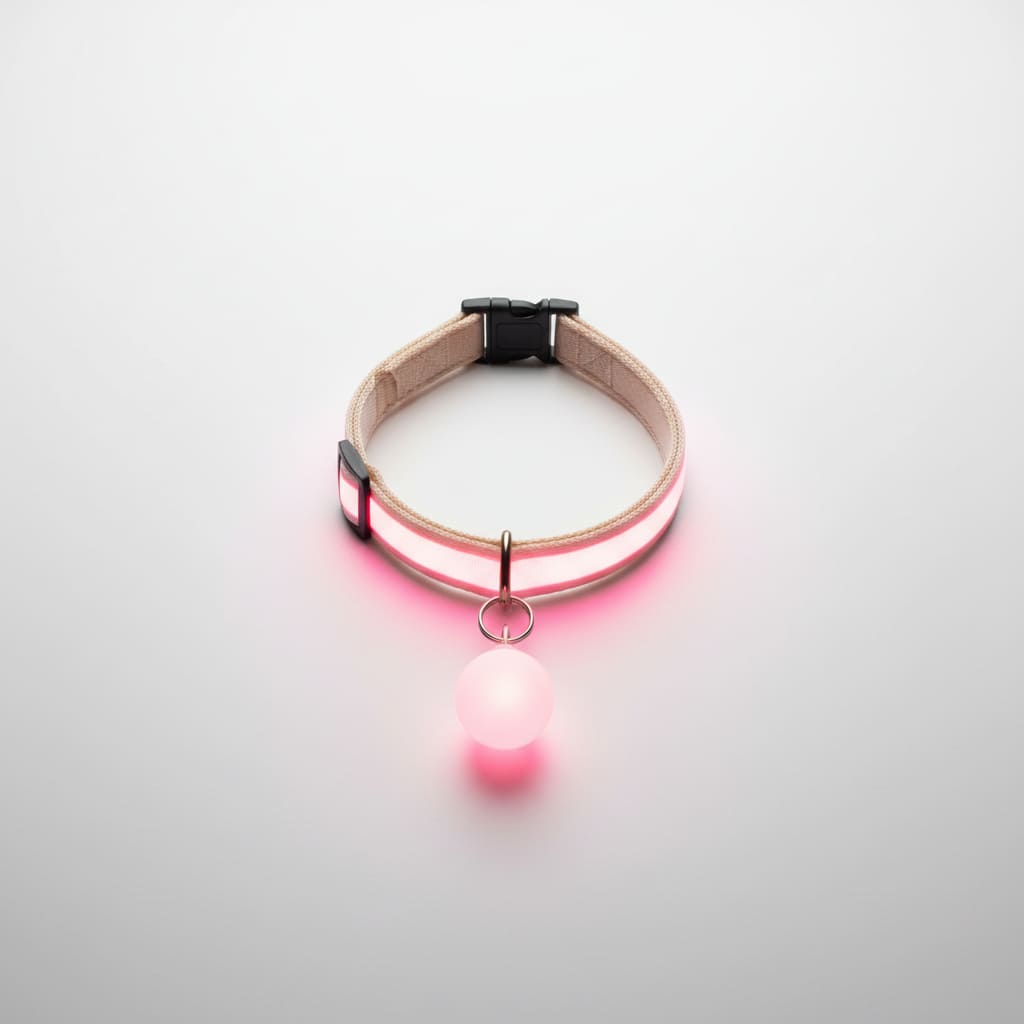 collier lumineux chien led boule rose fond blanc