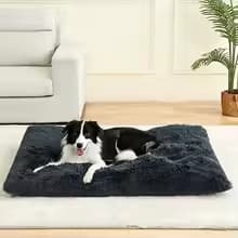 coussin plat chien peluche longue noir border collie grand