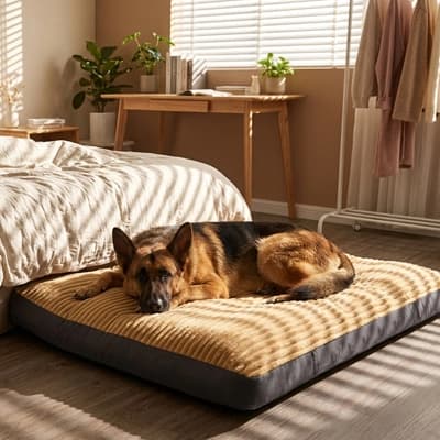 coussin pour chien beige fond blanc velours cotele