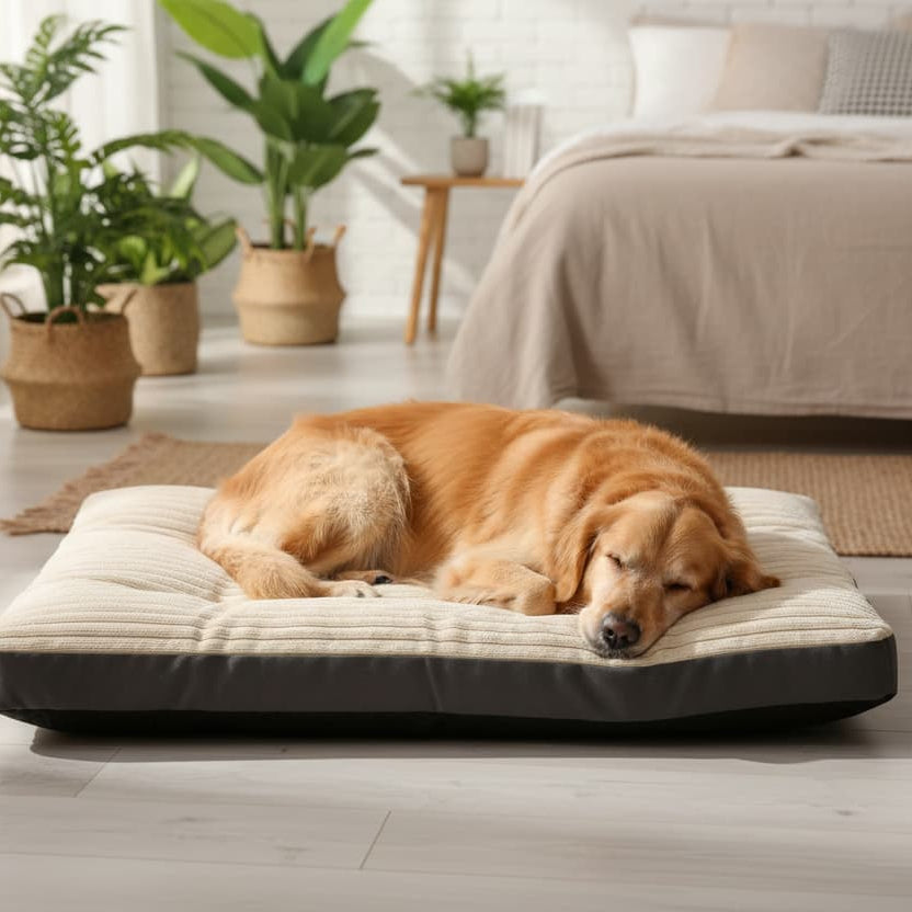 coussin pour chien beige golden retriever salon