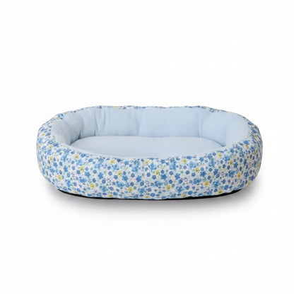 coussin pour chien donut floral bleu fond blanc
