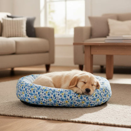 coussin pour chien floral bleu golden retriever chiot