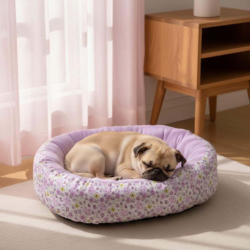 coussin pour chien floral mauve carlin chiot