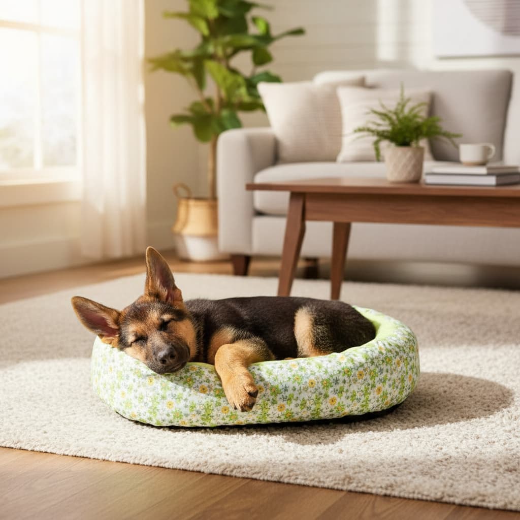 coussin pour chien floral vert berger allemand chiot