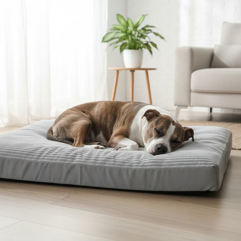 coussin pour chien gris pitbull salon