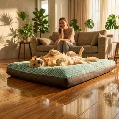 coussin pour chien vert chien salon detente