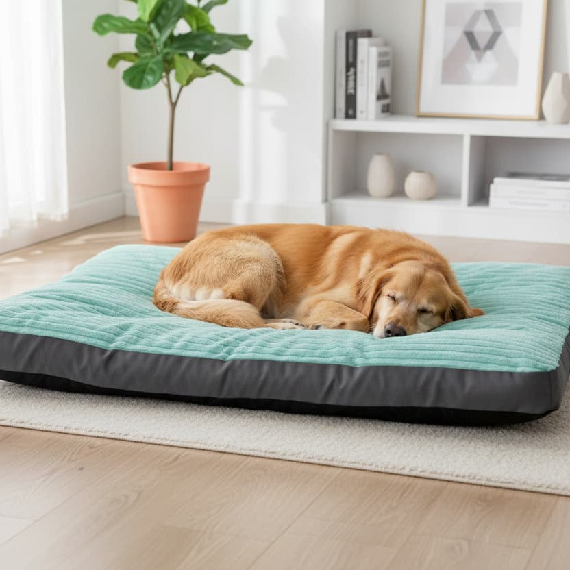 coussin pour chien vert golden retriever salon