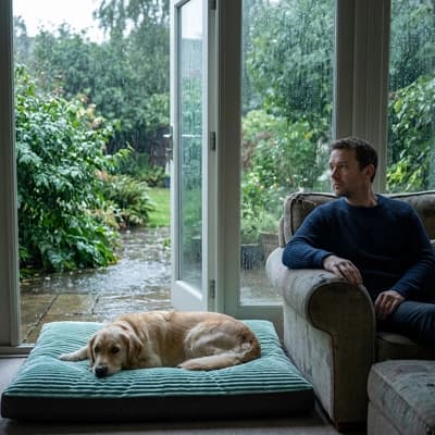 coussin pour chien vert homme chien veranda