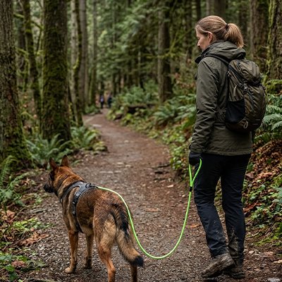 femme berger allemand foret laisse pour chien vert fluo