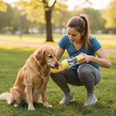 Femme Golden Retriever parc gourde pour chien jaune portable promenade