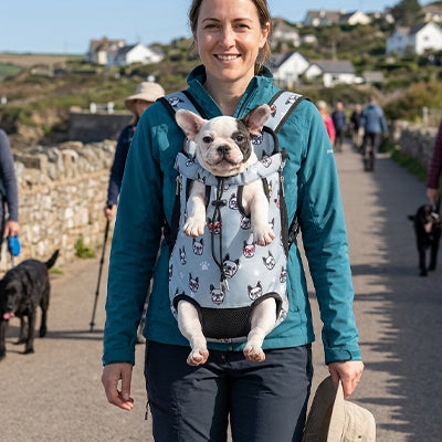transport chien ventral bouledogues gris