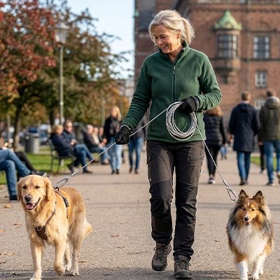 femme tenant golden colley laisse-cable pour chien