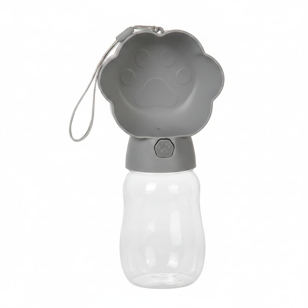gourde chien 380ml gris couvercle bol