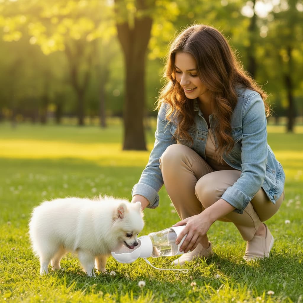 gourde chien blanc spitz parc femme