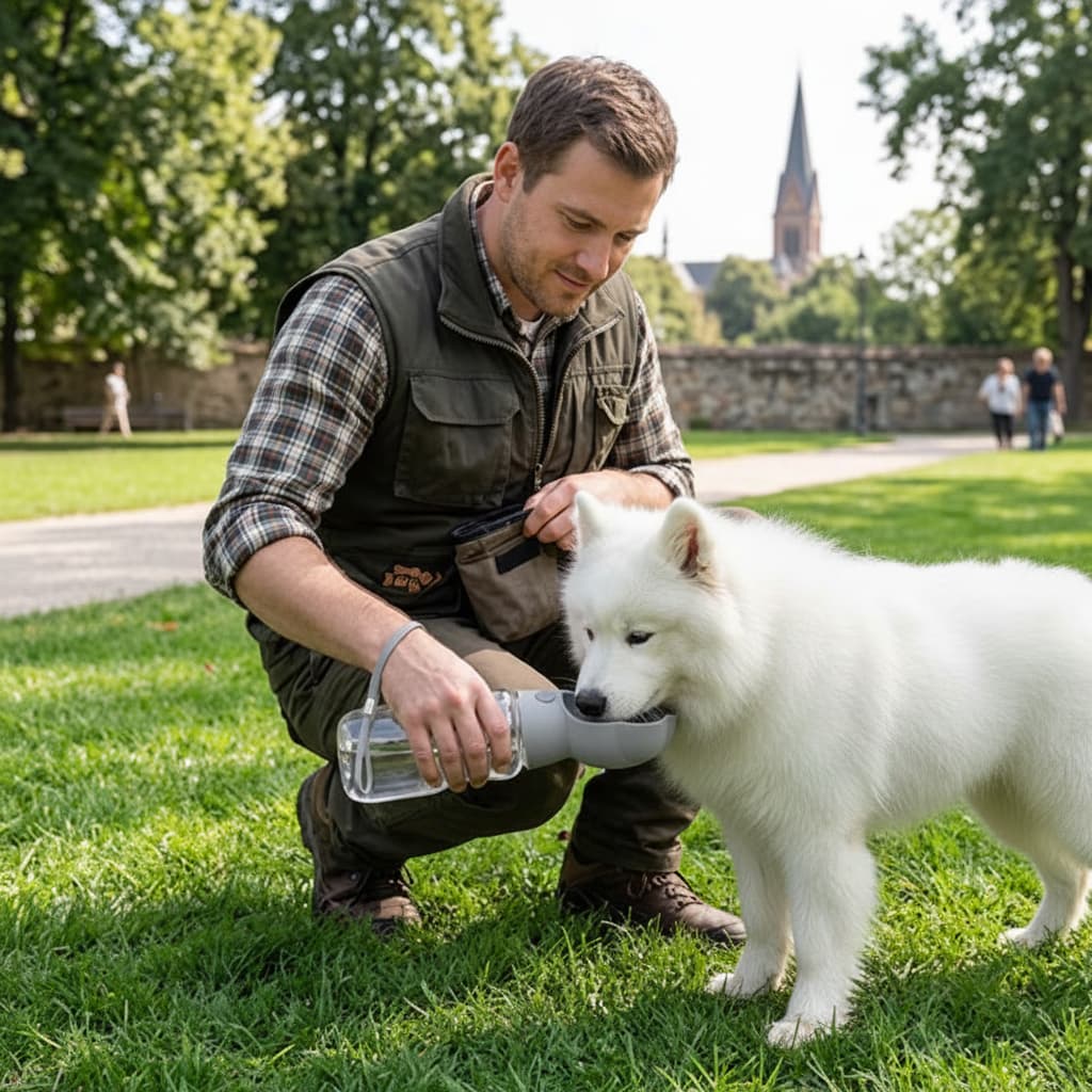 gourde chien gris samoyede parc homme