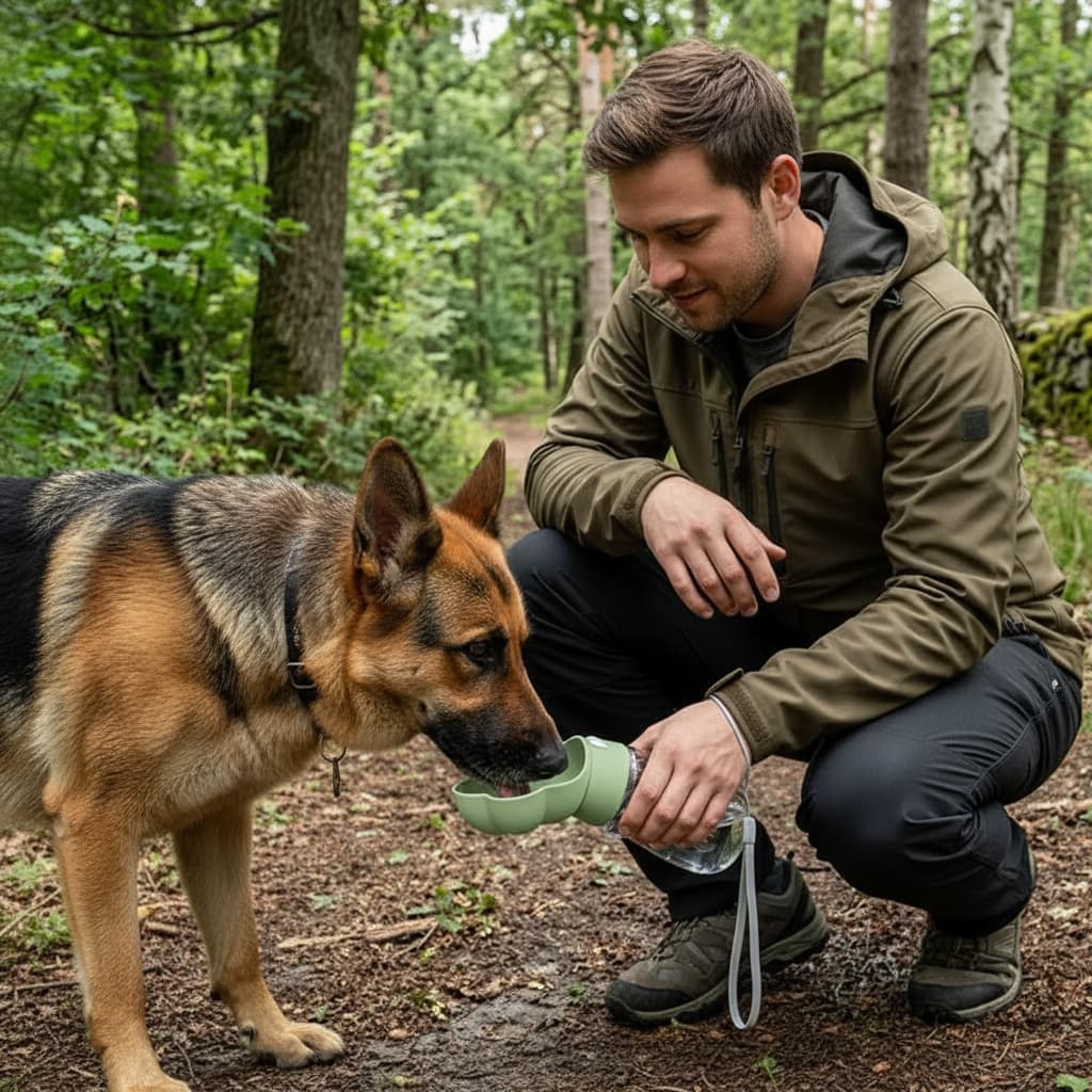 gourde chien vert berger allemand foret homme
