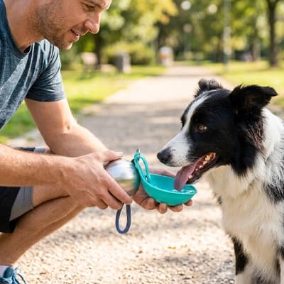 gourde pour chien acier inoxydable turquoise border collie parc