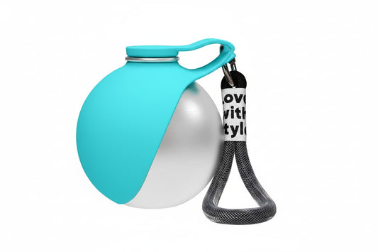 gourde pour chien acier inoxydable turquoise fond blanc