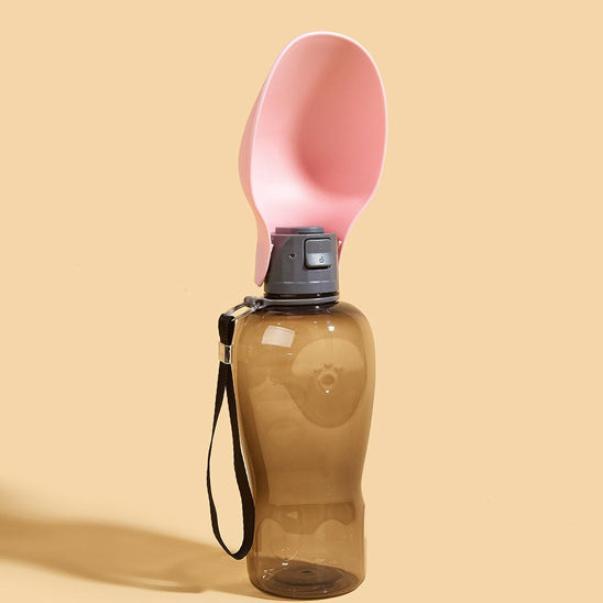 gourde pour chien portable 800ml rose bol pliable fond beige dragonne 