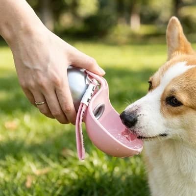 gourde pour chien portable gamelle silicone rose corgi