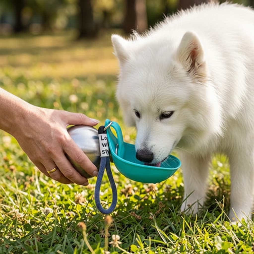 gourde pour chien portable gamelle silicone turquoise samoyede