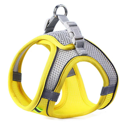 harnais pour chien mesh respirant jaune fond blanc