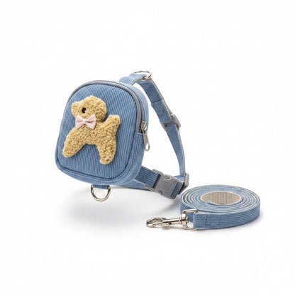 harnais pour chien sac a dos avec laisse bleu jeans