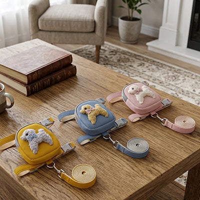 harnais pour chien sac a dos avec laisse rose bleu jaune