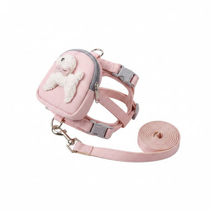 harnais pour chien sac a dos avec laisse rose