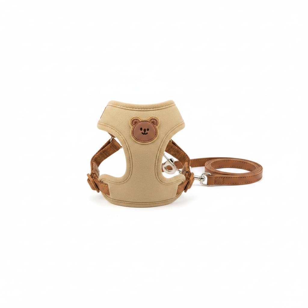 harnais pour petit chien beige avec laisse
