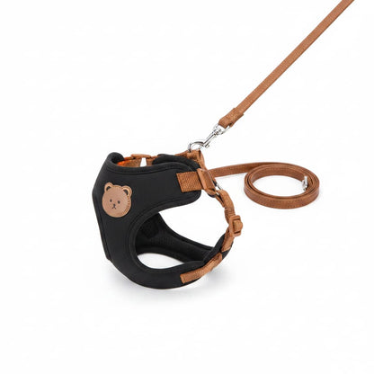harnais pour petit chien noir avec laisse