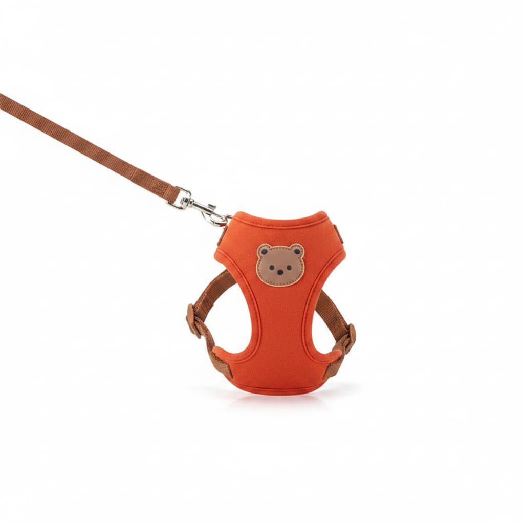 harnais pour petit chien orange avec laisse