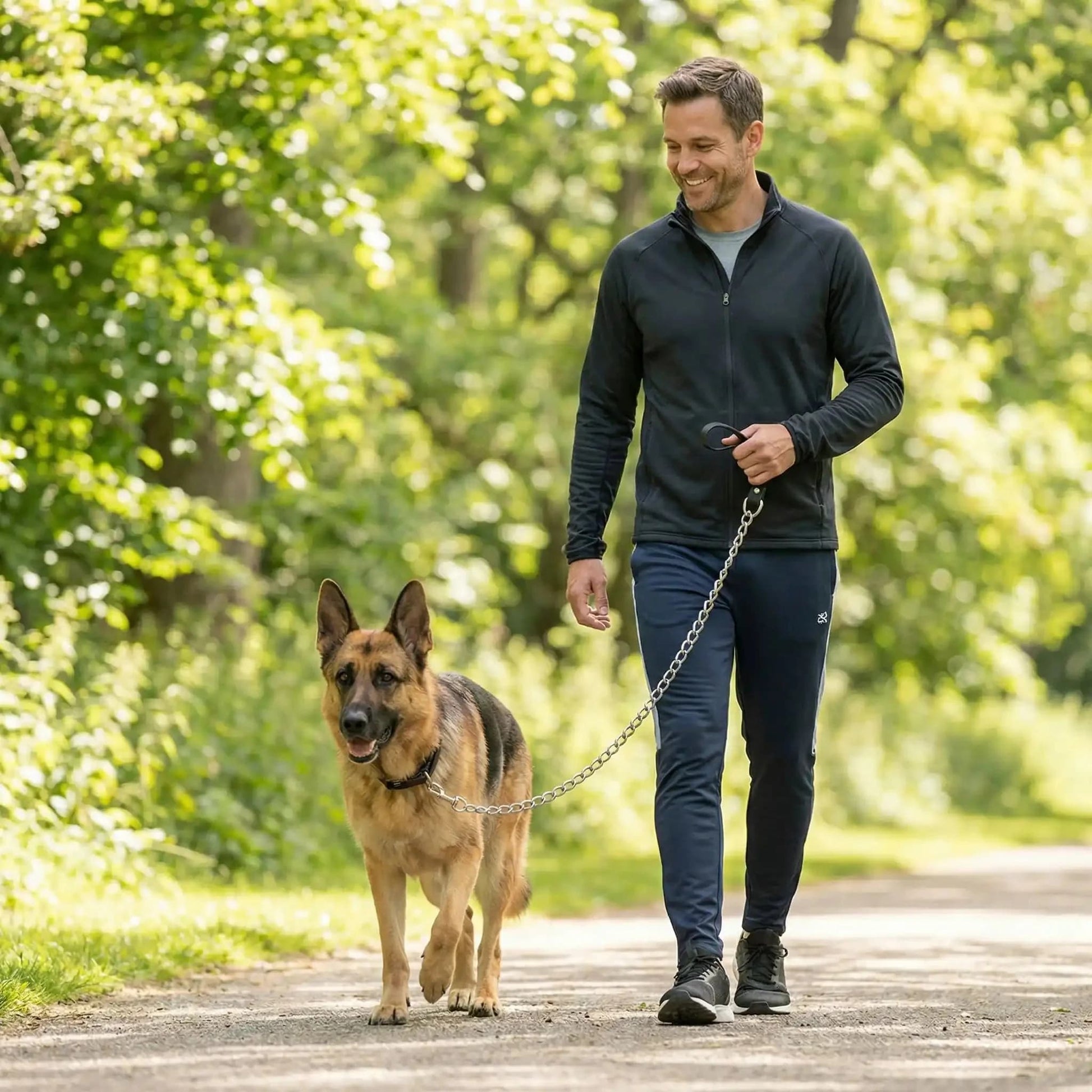 homme berger allemand promenade laisse pour chien chaine robuste